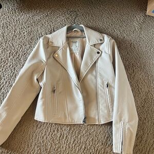 Abercrombie & Fitch Cream Faux Leather Moto Jacket